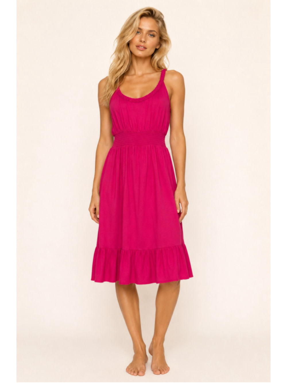 Old Navy Maternity Midi Dress Hot Pink Braided Baby Shower Romantic Pregnancy XS